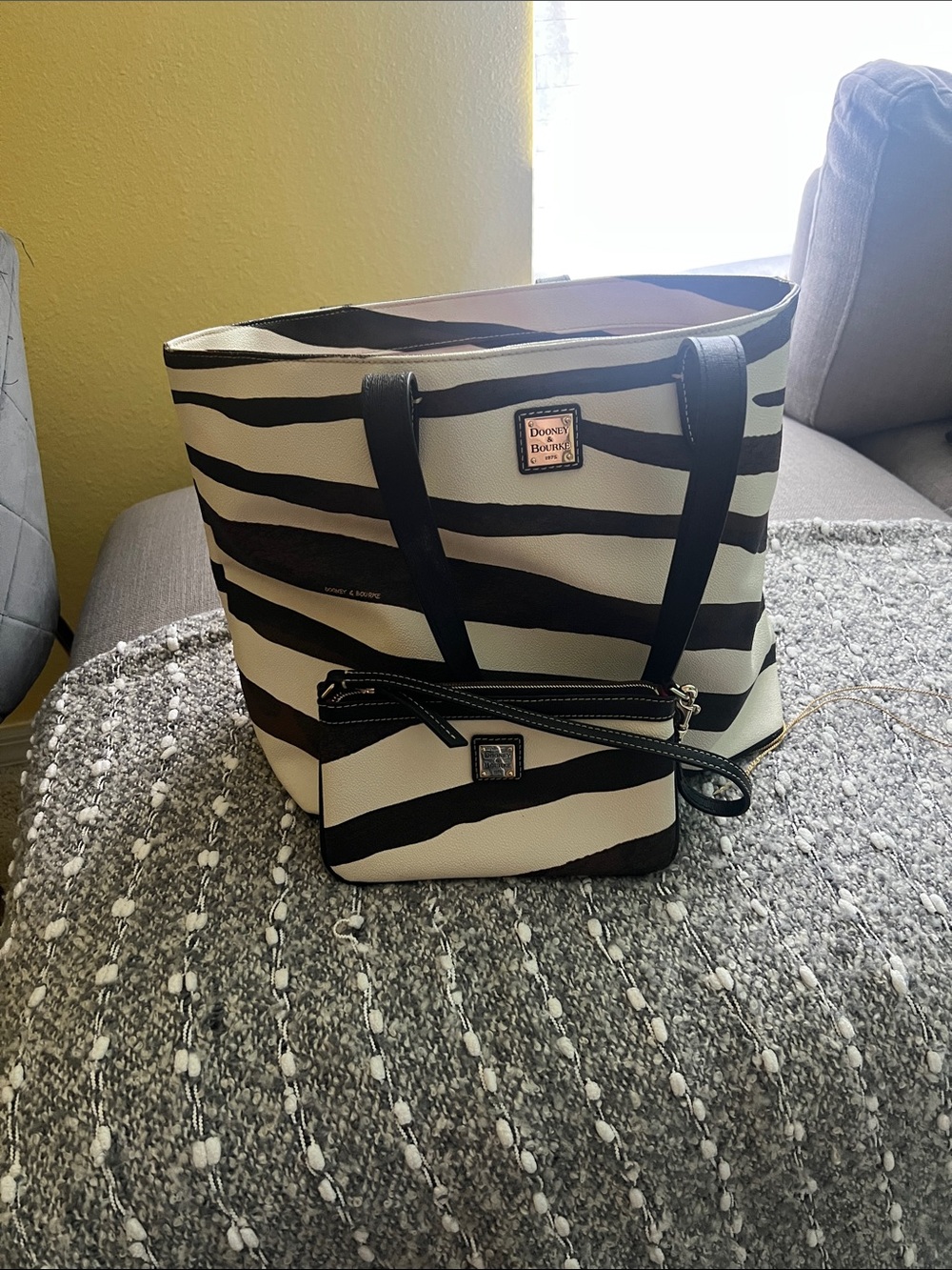 Dooney & Bourke Zebra Print Leather Tote Bag/ Wristlet